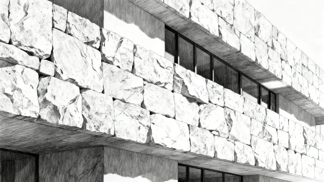 白色石灰石外墙,现代建筑草图。