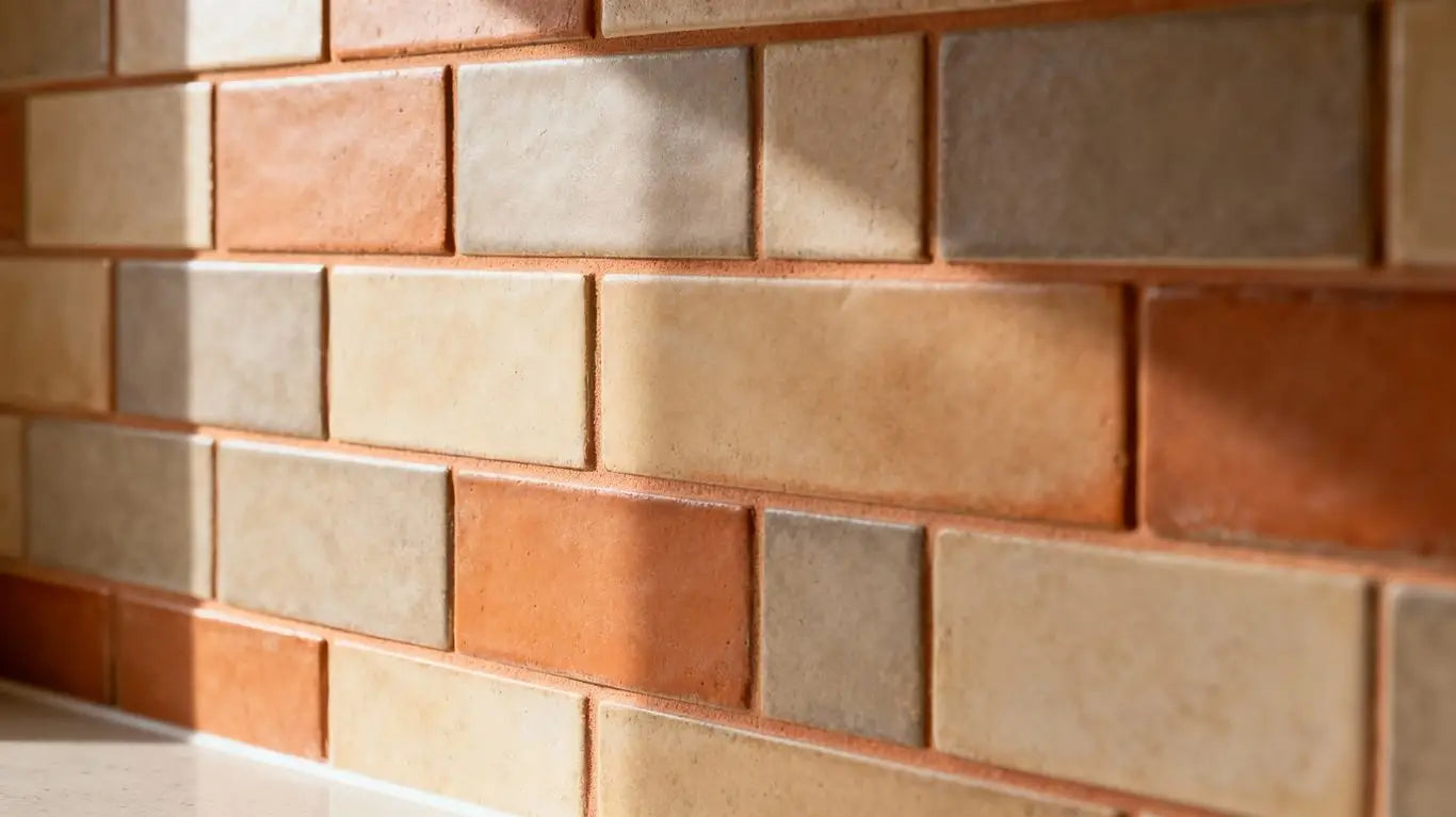 Stacked tile kitchen backsplash detail