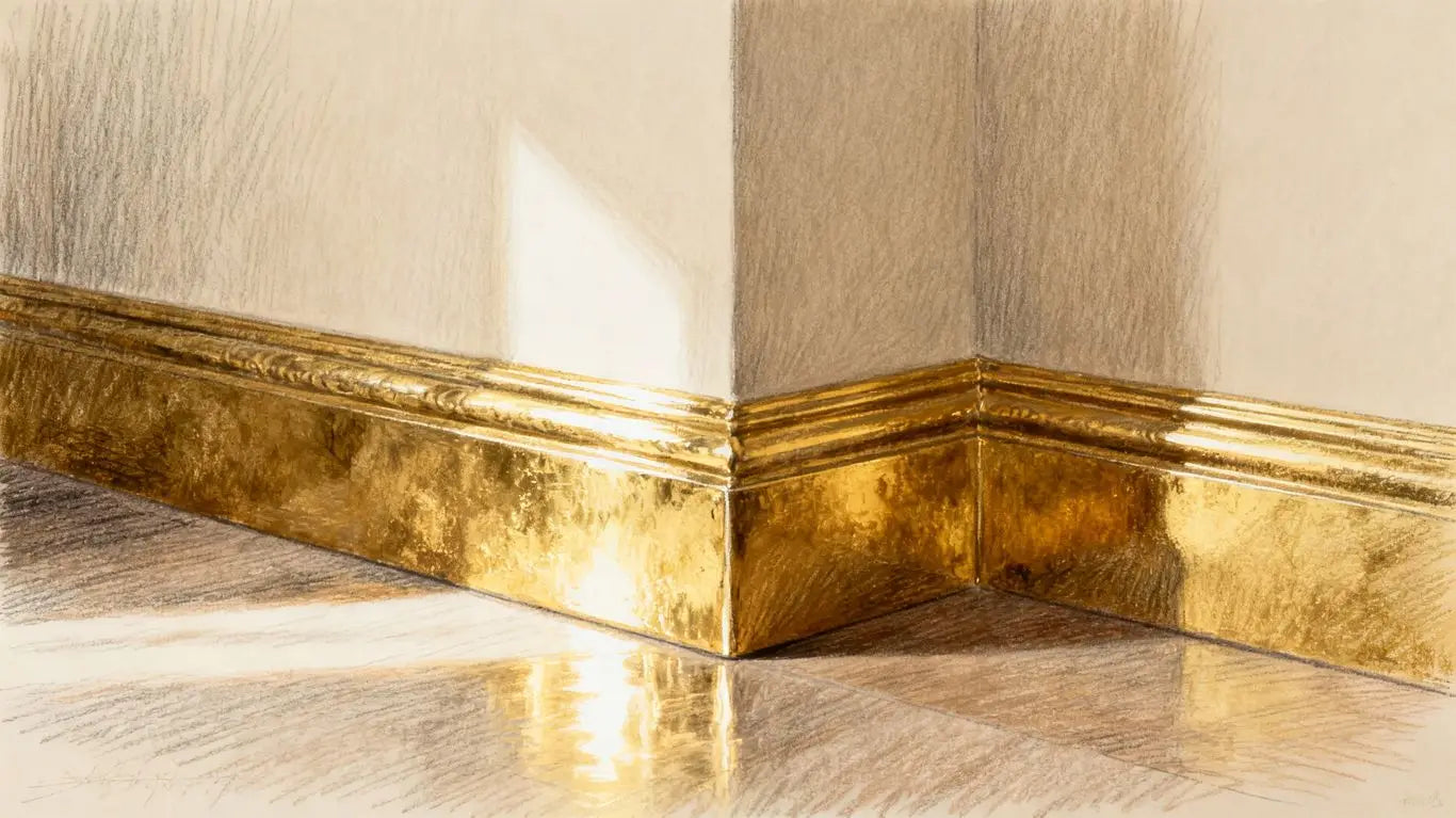 Gold baseboard trim accentuating a room corner.