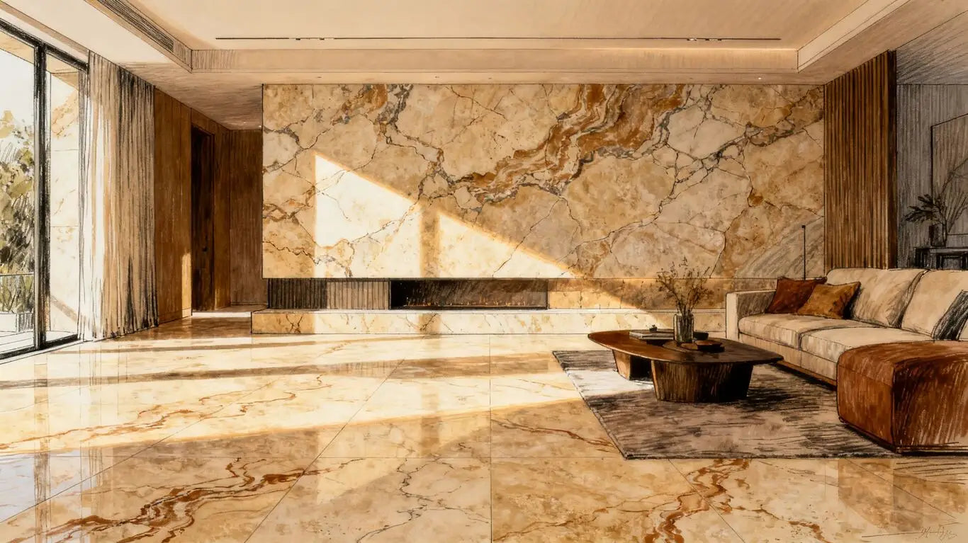 Travertine Noce flooring and wall texture sketch.