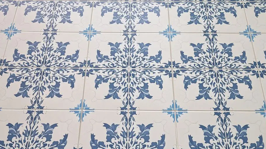 Timeless white and blue French floral ceramic tiles