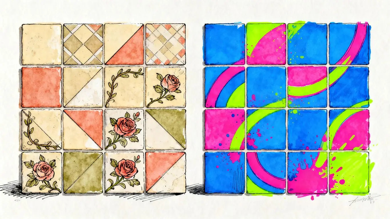 Classic and contemporary American tile designs in sketch style.