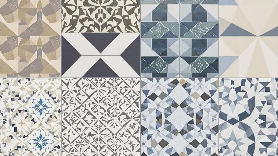 Diverse patterned tiles in FT size guide