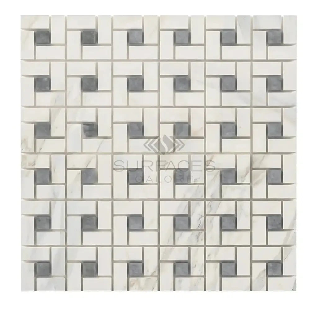 Calacatta Oro (Gold) Select Pinwheel (w/Blue-Gray) Mosaic Marble Tile-American Stone