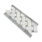 Carrara White Royale 4 3/4X12 Basketweave (w/Blue-Gray) Border-American Stone