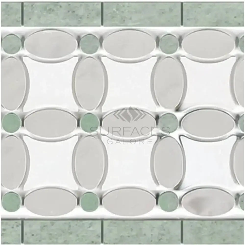 Carrara White Royale 5 3/4X11 1/4 Florida Flower Border (Thassos+White Carrara White Royale(Oval)+Ming Green(Dots))-American Stone