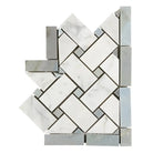 Carrara White Royale Basketweave Border CORNER (w/ Blue-Gray)-American Stone