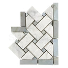 Carrara White Royale Basketweave Border CORNER (w/ Blue-Gray)-American Stone