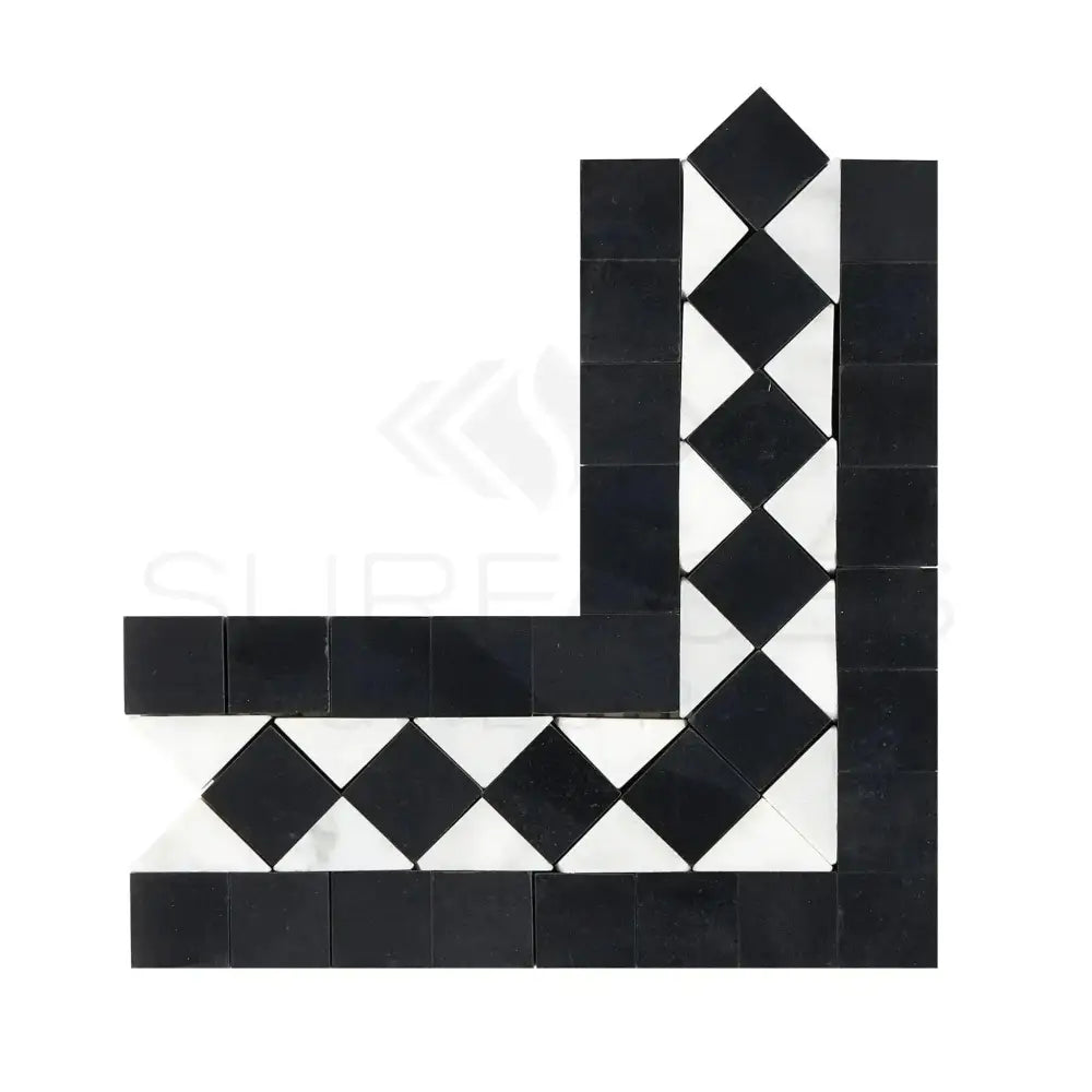 Carrara White Royale BIAS Border CORNER (w/ Black)-American Stone