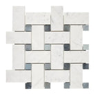 Carrara White Royale Large Basketweave (w/ Blue-Gray) Mosaic Marble Tile-American Stone