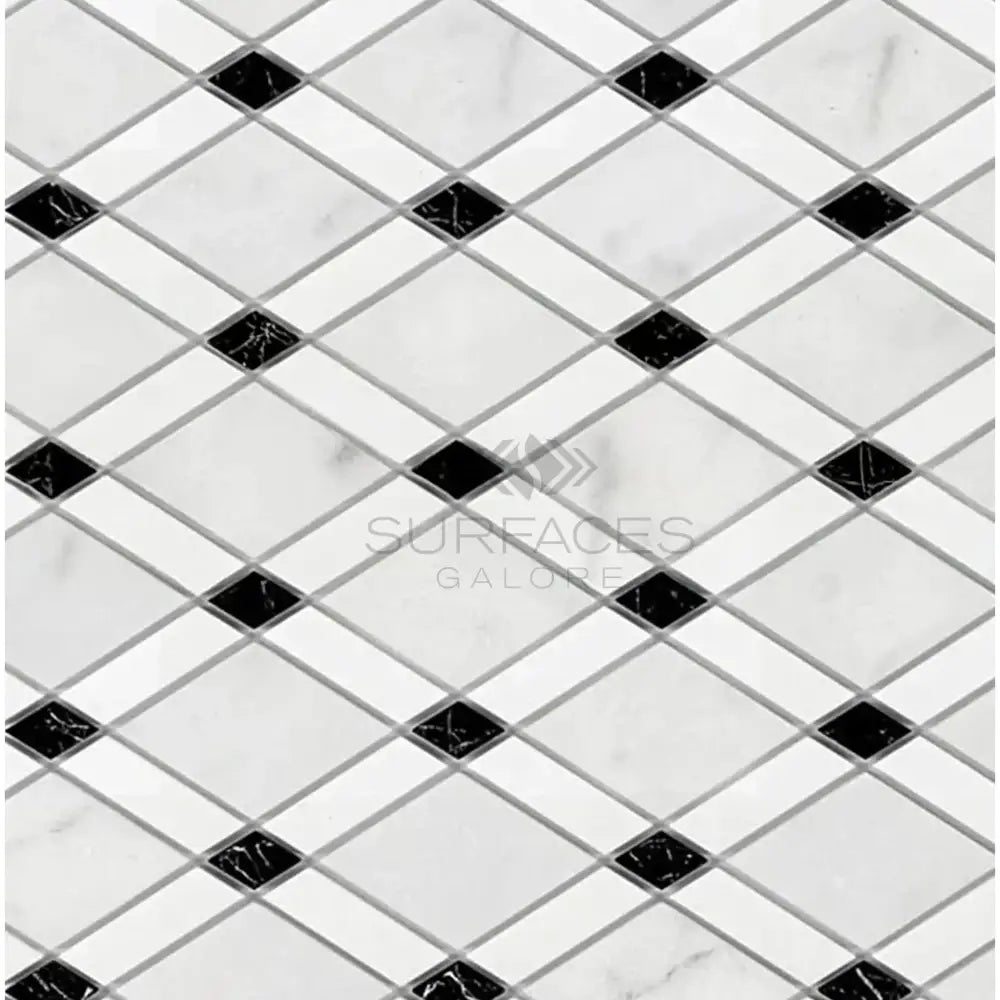 Carrara White Royale Lattice (Thassos+Carrara White Royale+Black) Mosaic Marble Tile-American Stone