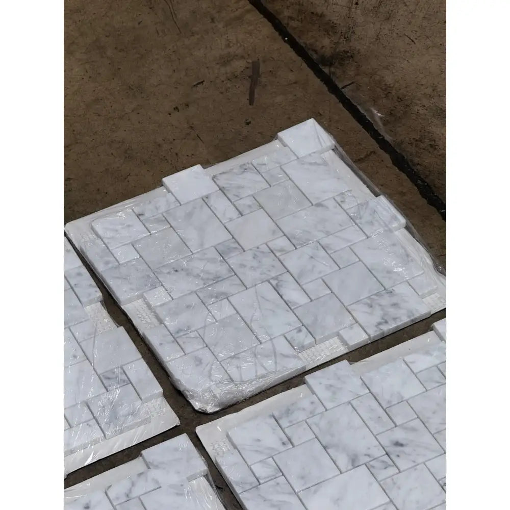 Carrara White Royale Mini-Versailles Pattern Mosaic Marble Tile-American Stone