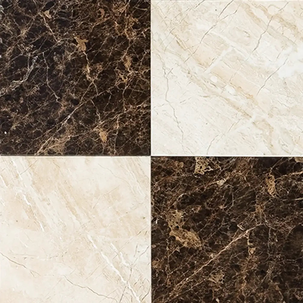 Checkerboard Emperador Dark Oro Marble and Diano Royal Marble 18X18 Set-American Stone