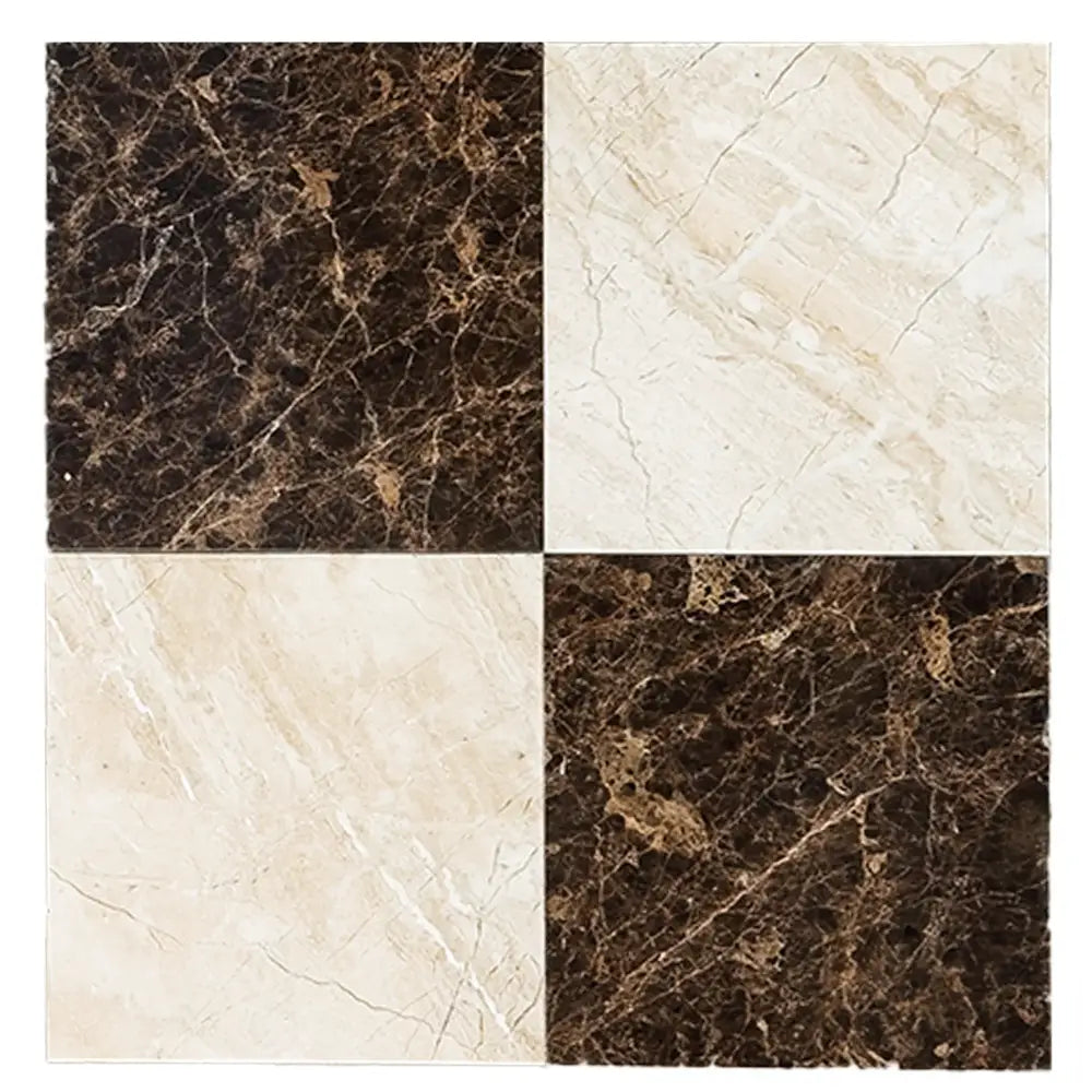 Checkerboard Emperador Dark Oro Marble and Diano Royal Marble 18X18 Set-American Stone