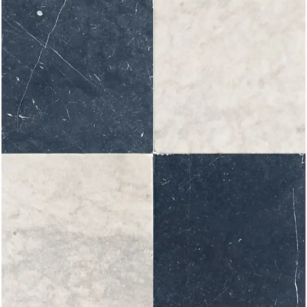Checkerboard Nero Marquina Prestige Marble and Carrara White Royale Marble 12X12 Tumbled Set-American Stone