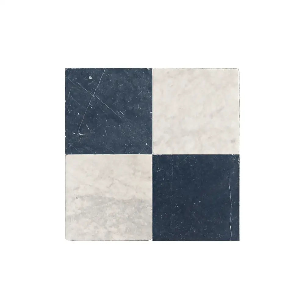 Checkerboard Nero Marquina Prestige Marble and Carrara White Royale Marble 12X12 Tumbled Set-American Stone