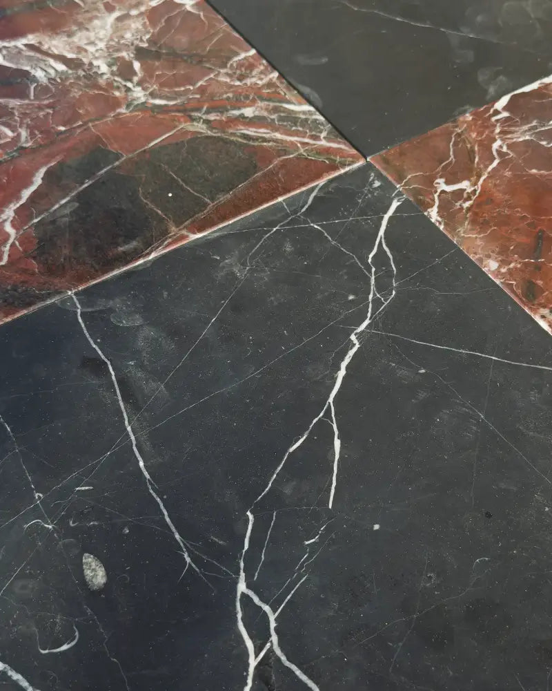 Checkerboard Rosso Levanto Royale and Nero Marquina Prestige 12X12 Set-American Stone