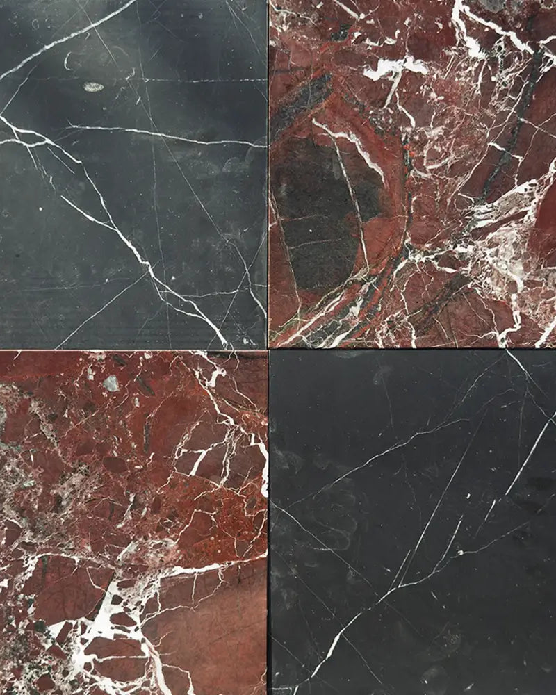 Checkerboard Rosso Levanto Royale and Nero Marquina Prestige 12X12 Set-American Stone