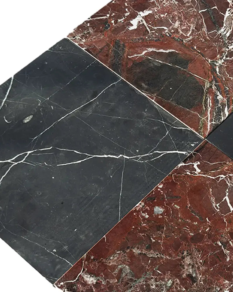 Checkerboard Rosso Levanto Royale and Nero Marquina Prestige 12X12 Set-American Stone