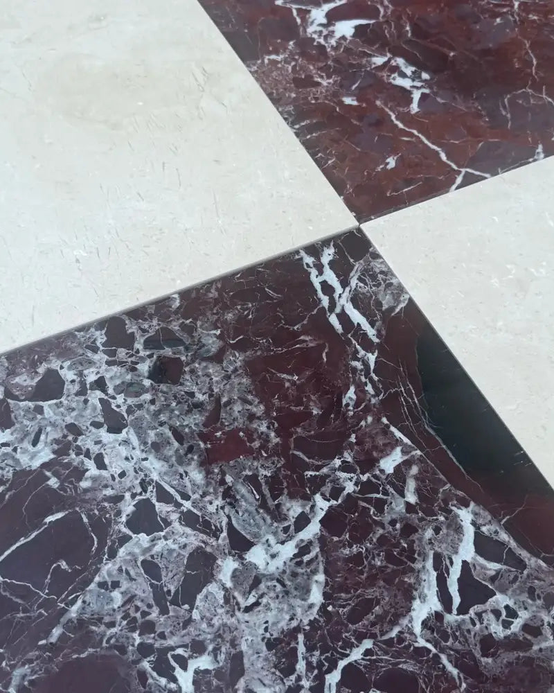 Checkerboard Rosso Levanto Royale and Crema Marfil Select 12X12 Set-American Stone