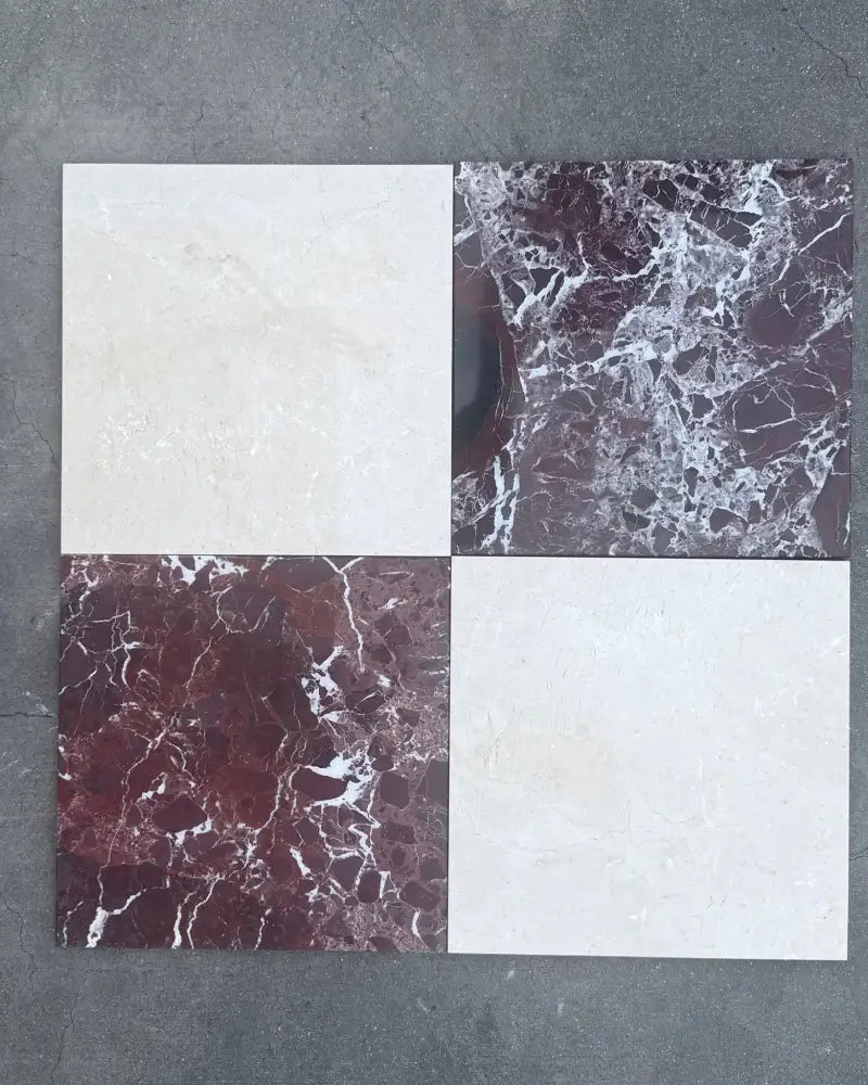 Checkerboard Rosso Levanto Royale and Crema Marfil Select 12X12 Set-American Stone