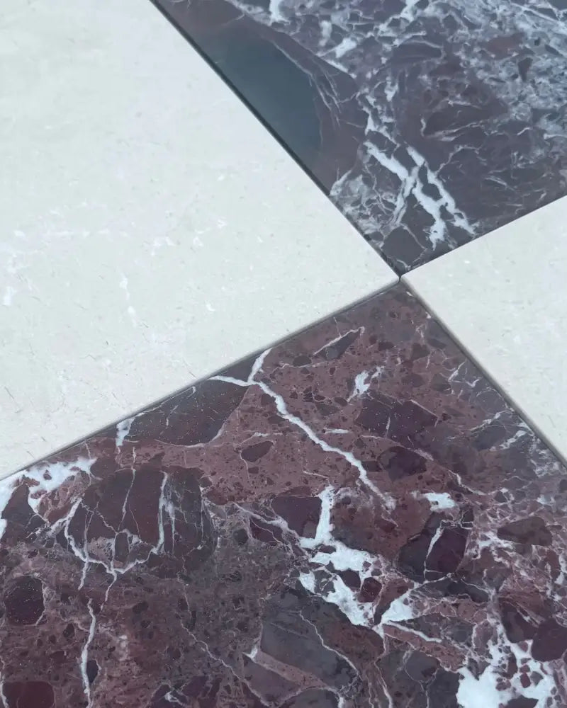 Checkerboard Rosso Levanto Royale and Crema Marfil Select 12X12 Set-American Stone
