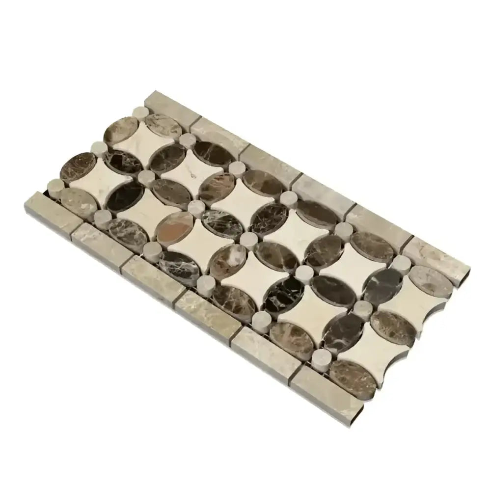 Crema Marfil Select Marble 5 3/4X11 1/4 Florida Flower Border (Crema Marfil Select+Emp. Light+Emp. Dark) Polished-American Stone