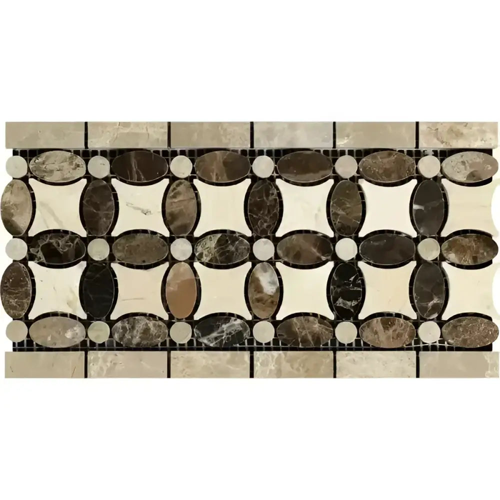 Crema Marfil Select Marble 5 3/4X11 1/4 Florida Flower Border (Crema Marfil Select+Emp. Light+Emp. Dark) Polished-American Stone