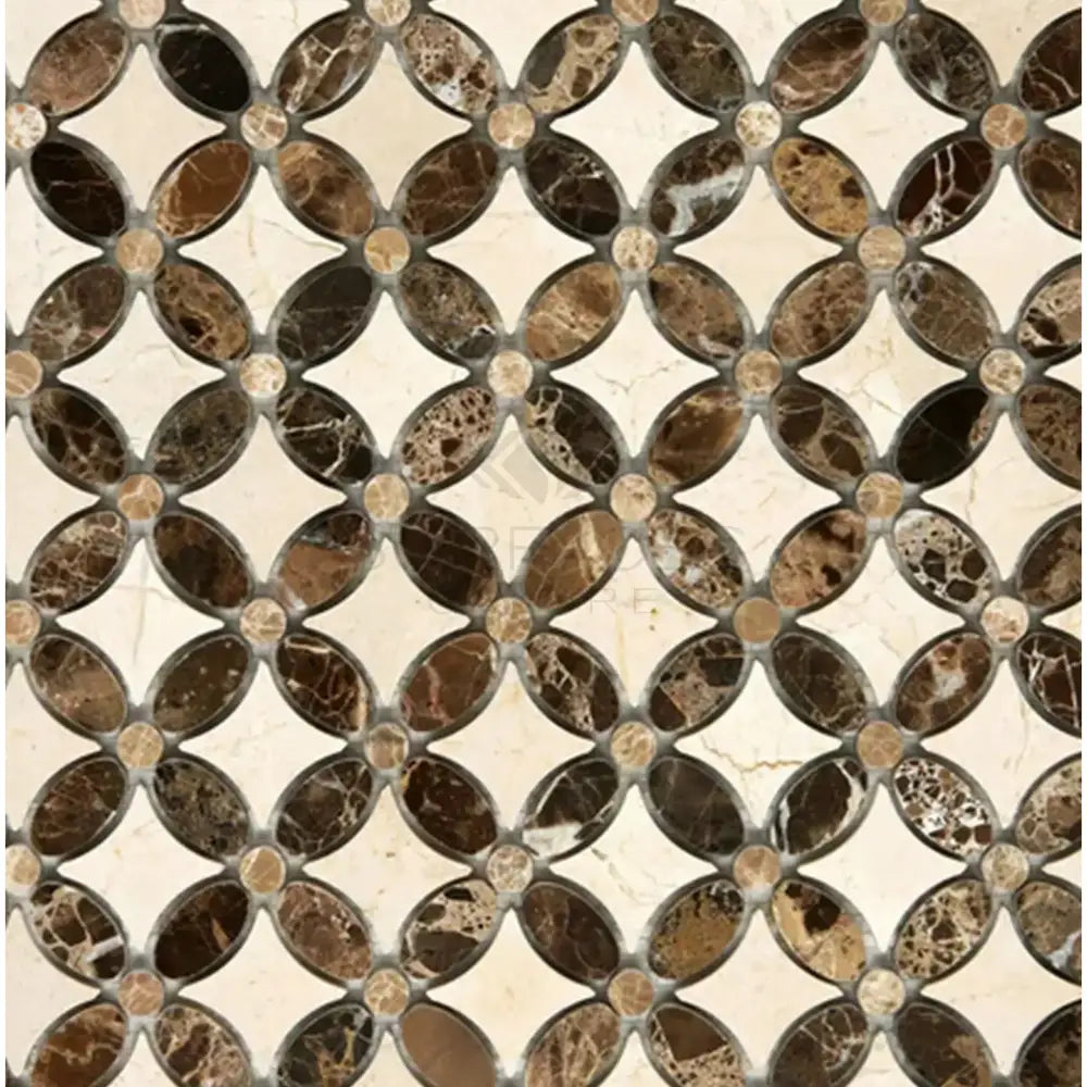 Crema Marfil Select Marble Florida Flower(Crema Marfil Select+Emp. Light (Oval)+Emp.Dark(Dots)-American Stone