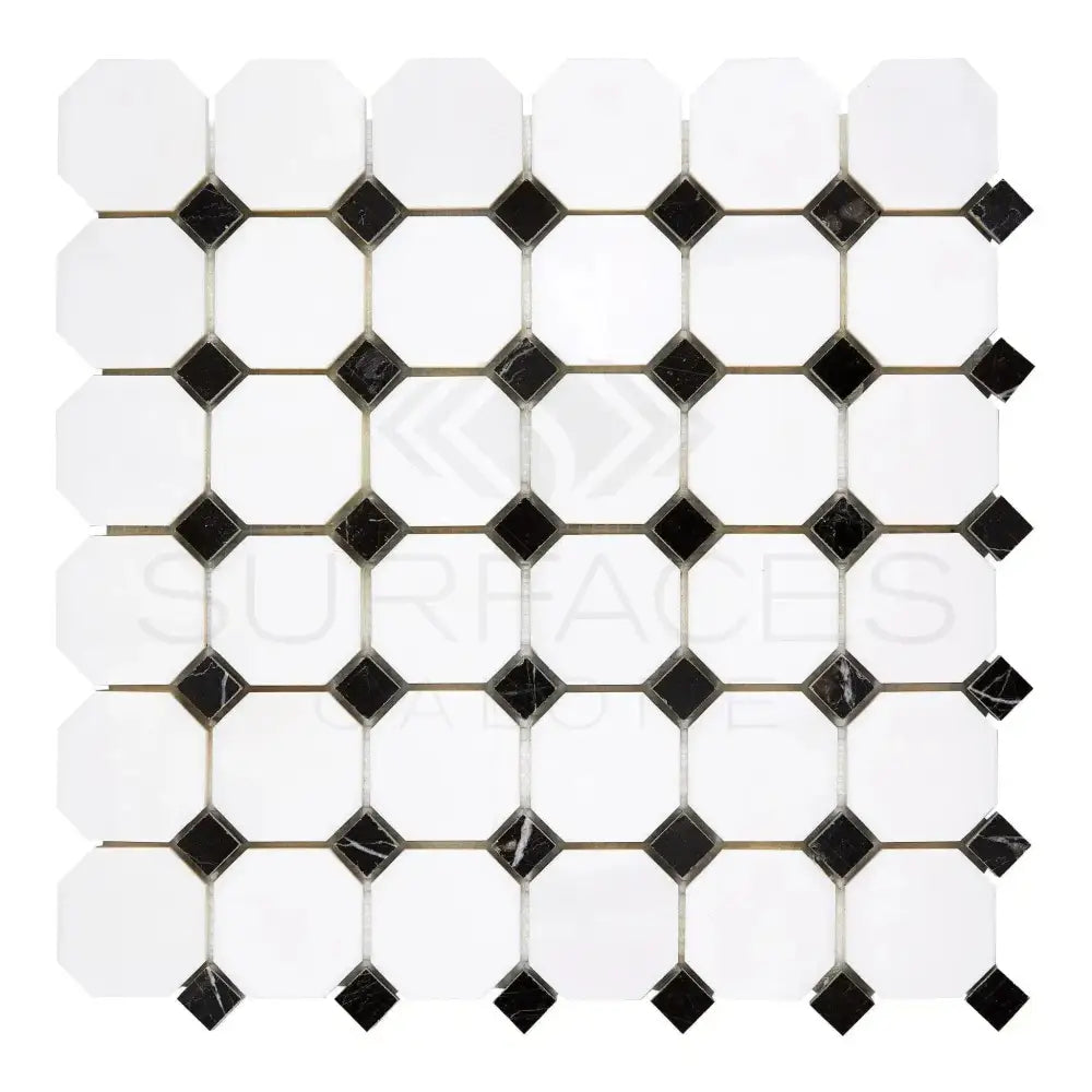 Dolomite White Prestige (White Dolomite) Octagon w/Black Mosaic Marble-American Stone