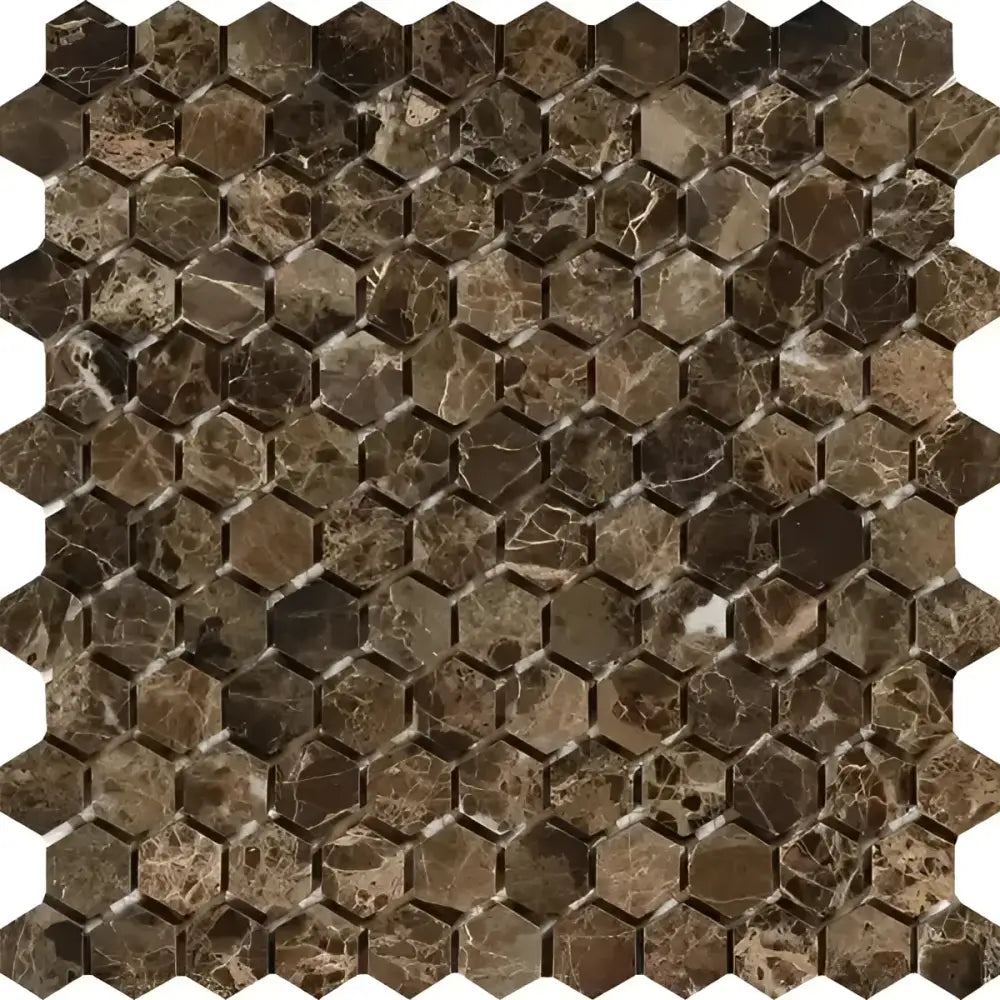 Emperador Dark Oro Marble 1" Hexagon Mosaic Polished-American Stone