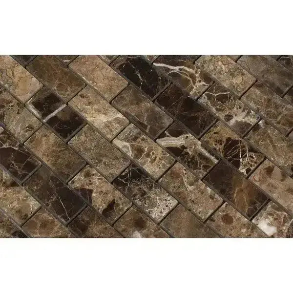 Emperador Dark Oro Marble 1X2 Brick Mosaic Polished-American Stone