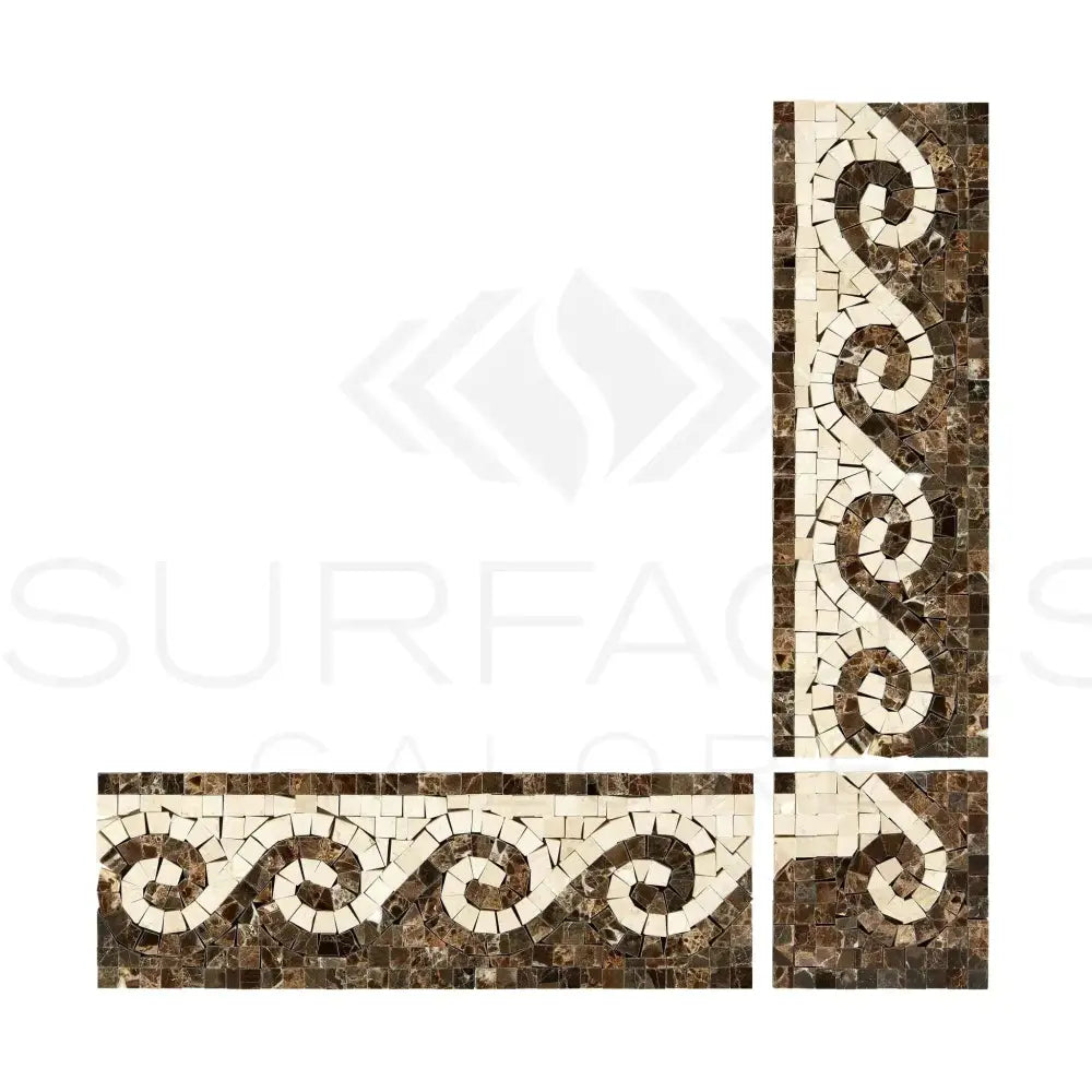 Emperador Dark Oro Marble 3 7/8X12 Wave Border (Emp. Dark+C. Marfil) Polished-American Stone