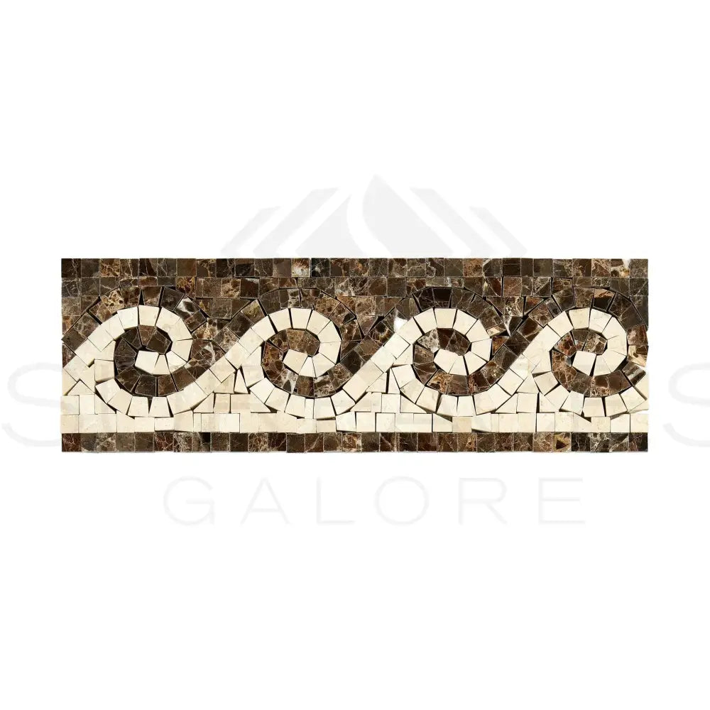 Emperador Dark Oro Marble 3 7/8X12 Wave Border (Emp. Dark+C. Marfil) Polished-American Stone