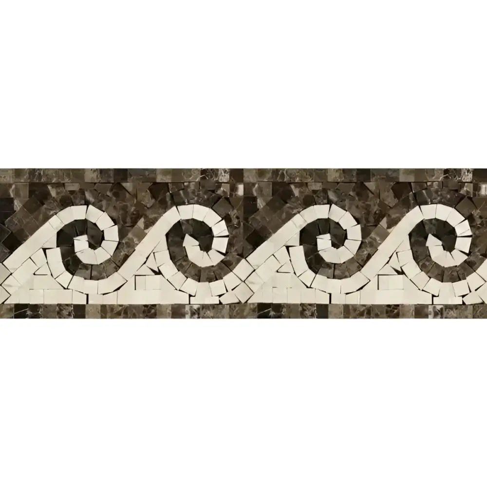 Emperador Dark Oro Marble 3 7/8X12 Wave Border (Emp. Dark+C. Marfil) Polished-American Stone