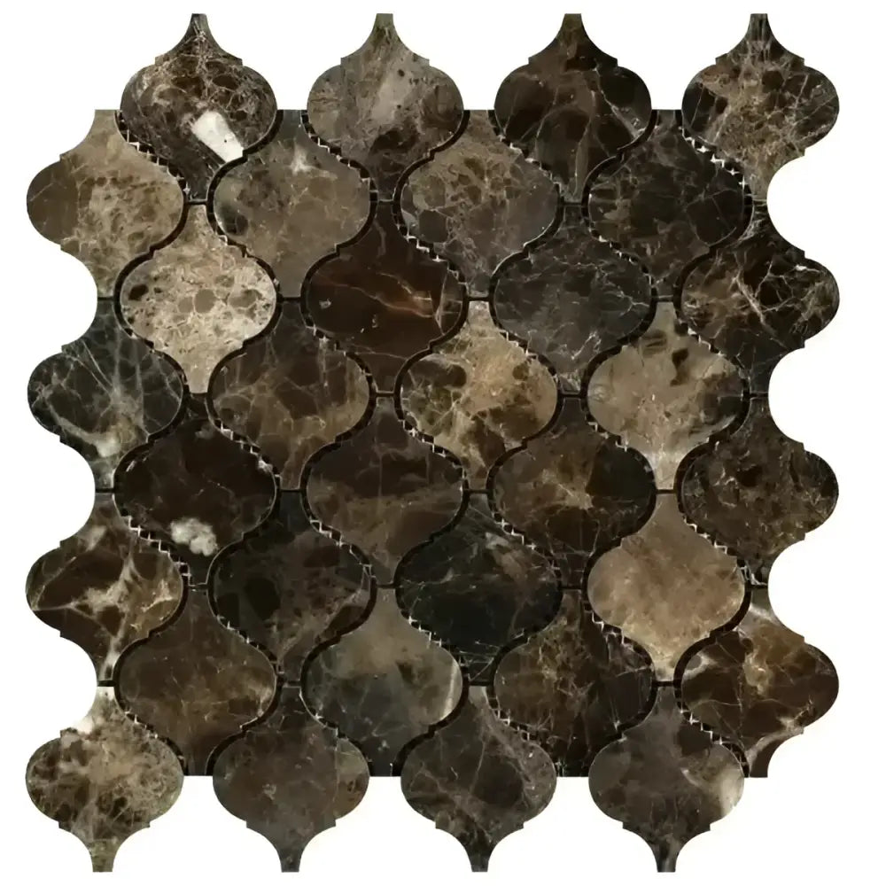 Emperador Dark Oro Marble 3 inch Lantern (Arabesque / Moroccan / Baroque) Mosaic Polished-American Stone