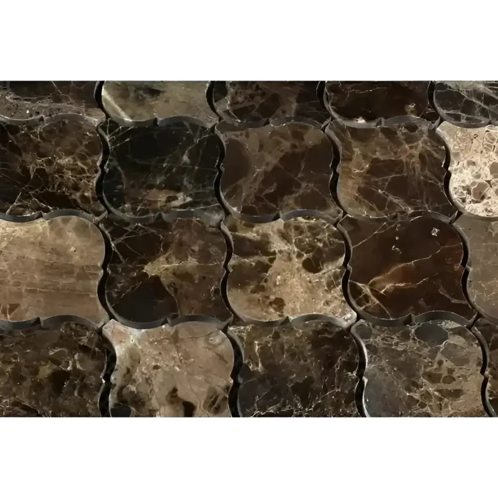 Emperador Dark Oro Marble 3 inch Lantern (Arabesque / Moroccan / Baroque) Mosaic Polished-American Stone