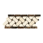 Emperador Dark Oro Marble 4 3/4X12 Basketweave Border w/ Crema Marfil Dots Polished-American Stone
