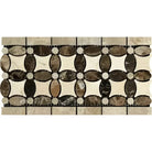 Emperador Dark Oro Marble 5 3/4X11 1/4 Florida Flower Border (Crema Marfil+Emp. Light+Emp. Dark)Polished-American Stone