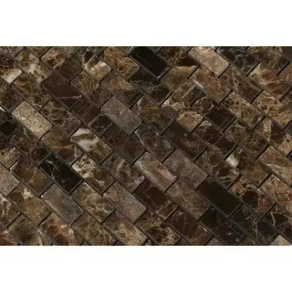 Emperador Dark Oro Marble 5/8X1 1/4 Mini-Herringbone Mosaic Polished-American Stone