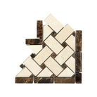 Emperador Dark Oro Marble Basketweave Border Corner w/ Crema Marfil Dots Polished-American Stone