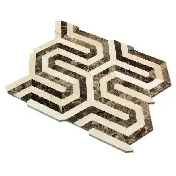Emperador Dark Oro Marble Berlinetta Design (Emperador Dark Oro w/ Crema Marfil) Mosaic Polished-American Stone
