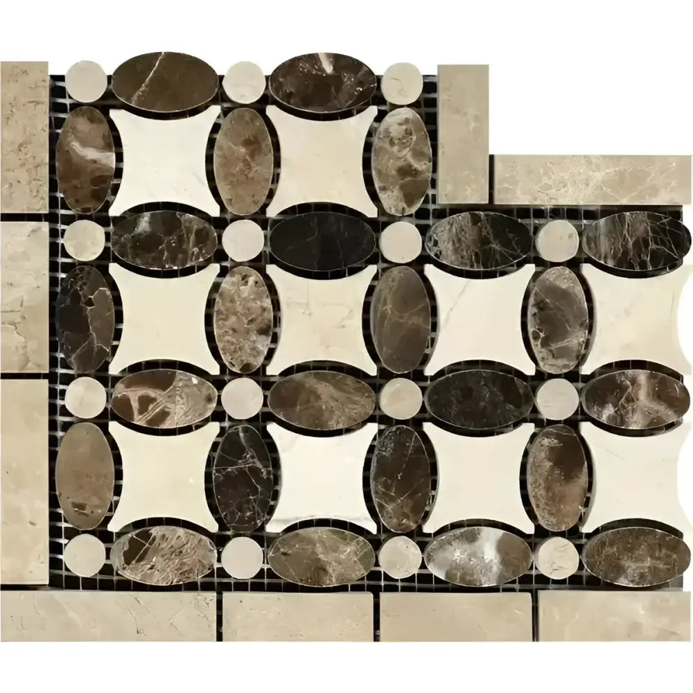 Emperador Dark Oro Marble Florida Flower Corner (Crema Marfil+Emp. Light+Emp. Dark)Polished-American Stone