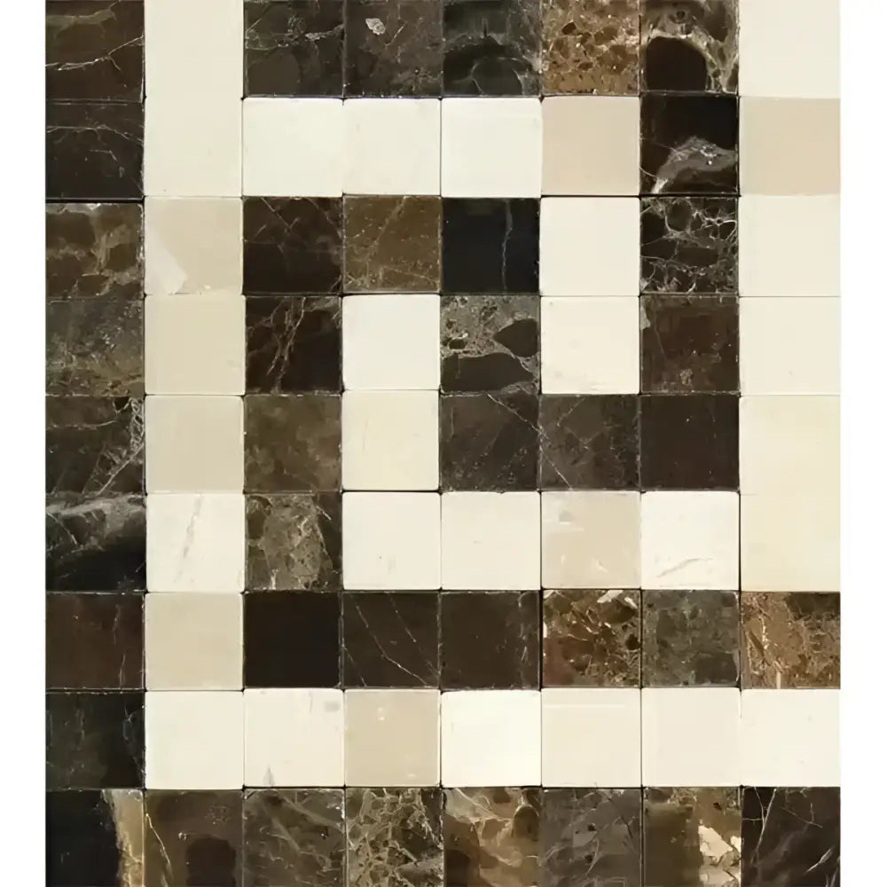Emperador Dark Oro Marble Greek Key Corner Border (Emp. Dark+C. Marfil) 3 1/8 X 3 1/2 Polished-American Stone