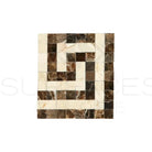Emperador Dark Oro Marble Greek Key Corner Border (Emp. Dark+C. Marfil) 3 1/8 X 3 1/2 Polished-American Stone