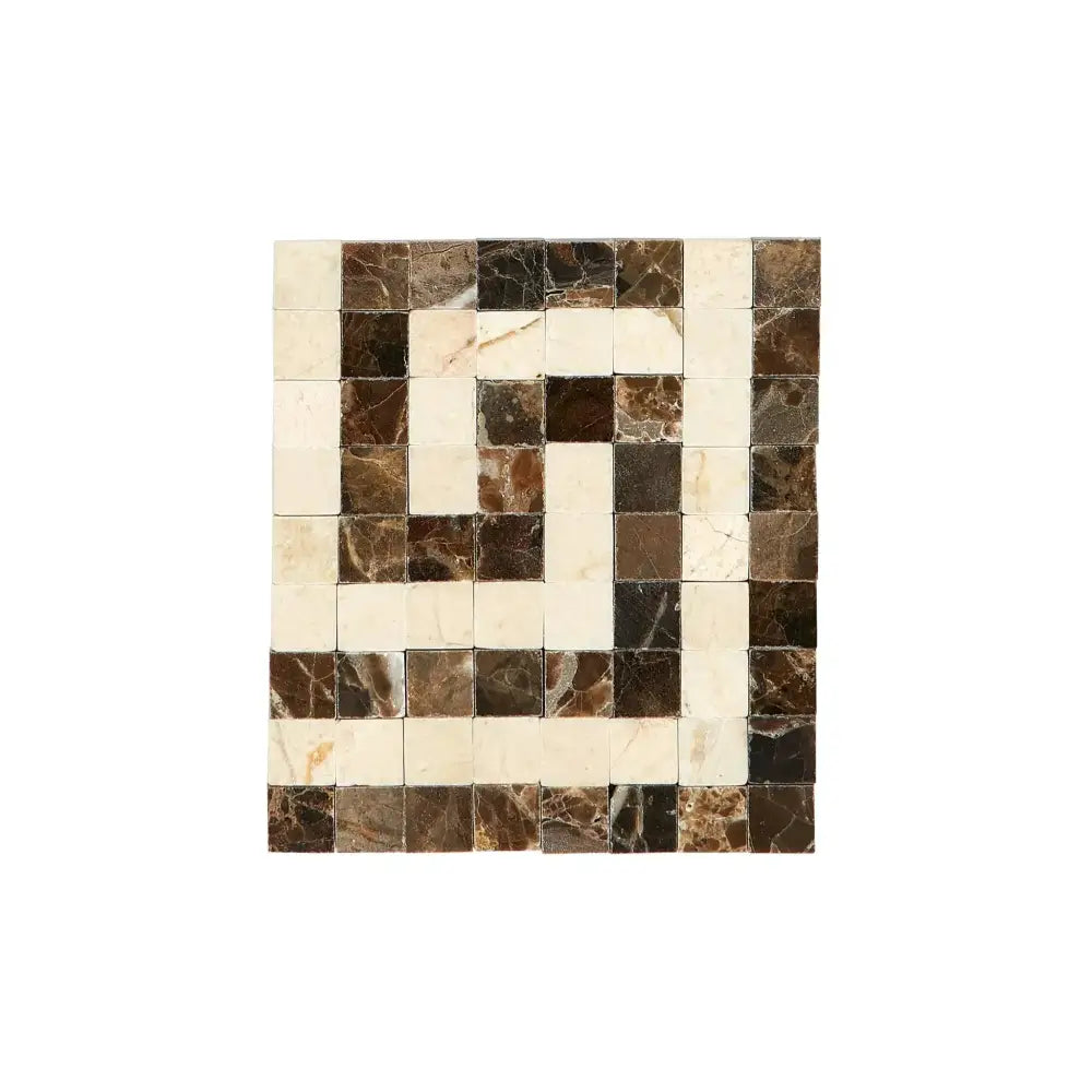Emperador Dark Oro Marble Greek Key Corner Border (Emp. Dark+C. Marfil) 3 1/8 X 3 1/2 Polished-American Stone