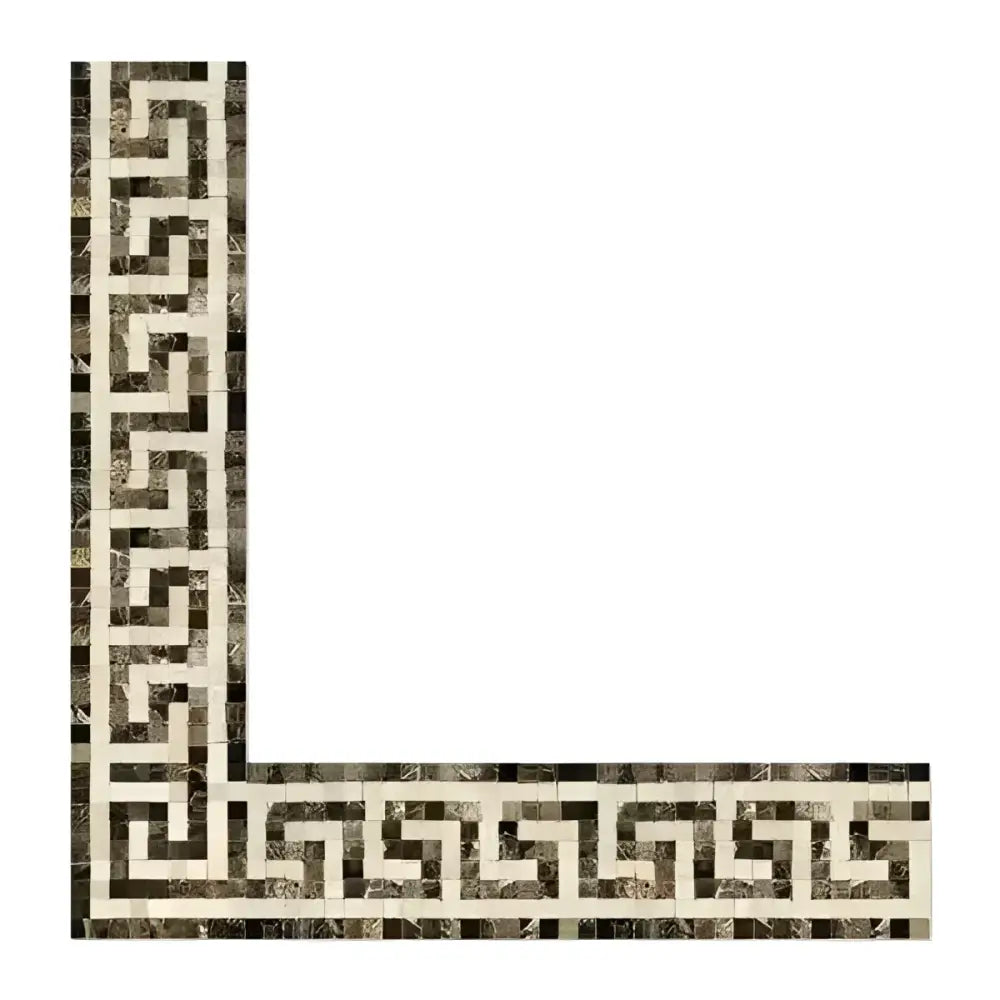 Emperador Dark Oro Marble Greek Key Corner Border (Emp. Dark+C. Marfil) 3 1/8 X 3 1/2 Polished-American Stone