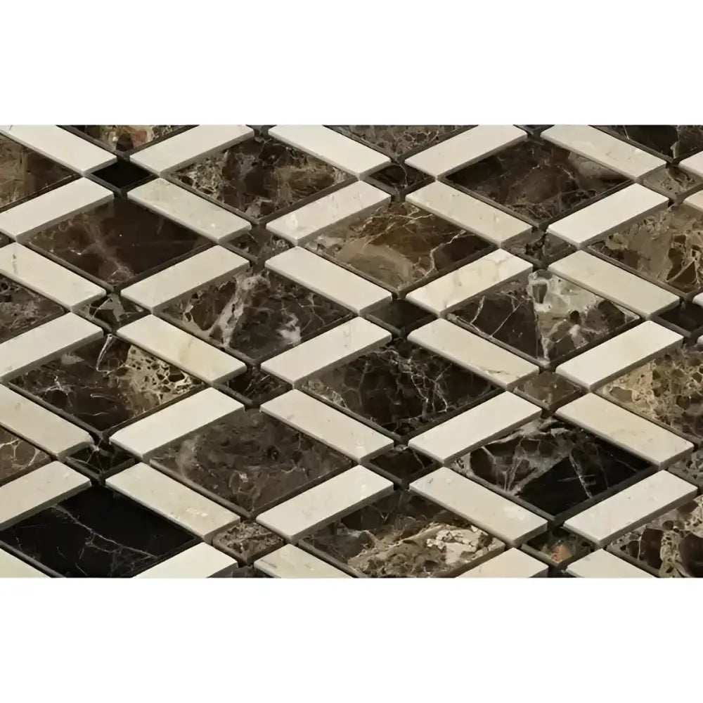 Emperador Dark Oro Marble Lattice (Emperador Dark Oro + Crema Marfil) Mosaic Polished-American Stone