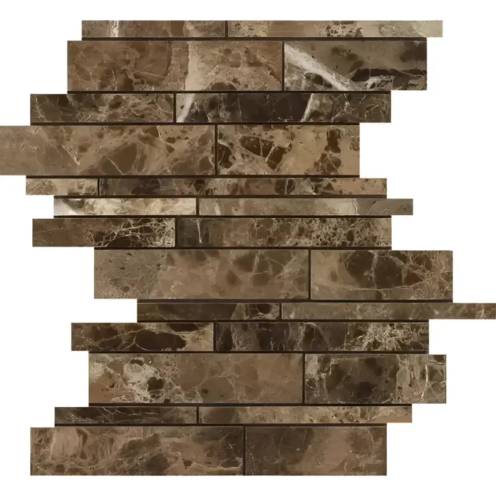 Emperador Dark Oro Marble Manhattan (Random-Strip) Mosaic Polished-American Stone