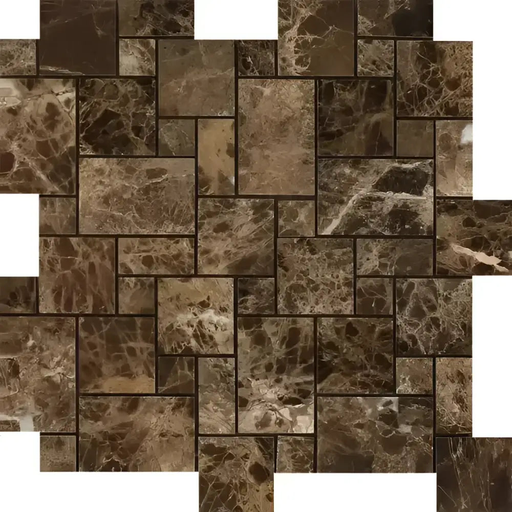 Emperador Dark Oro Marble Mini-Versailles Pattern Mosaic Polished-American Stone